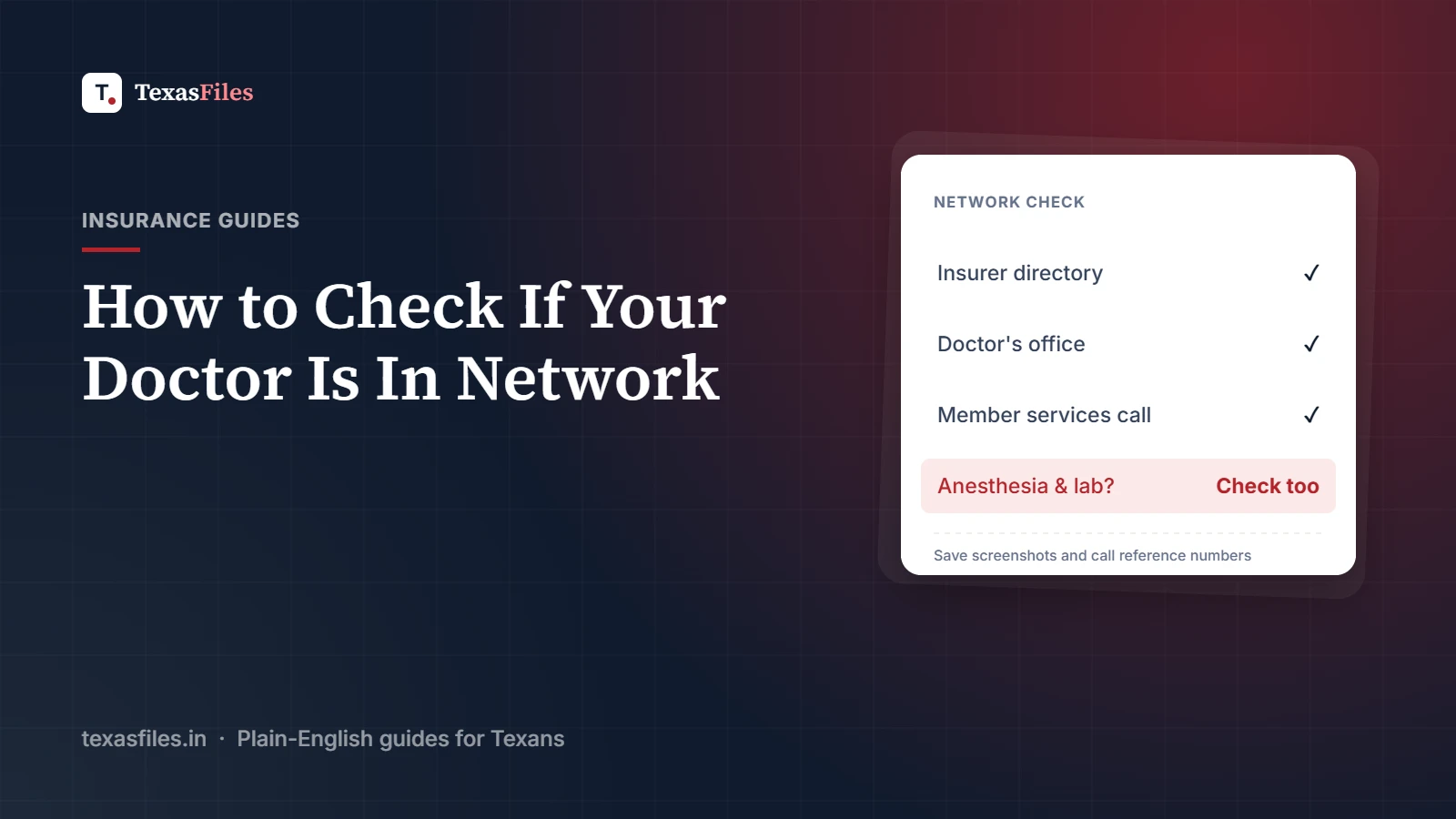 Checklist card for verifying a doctor is in network