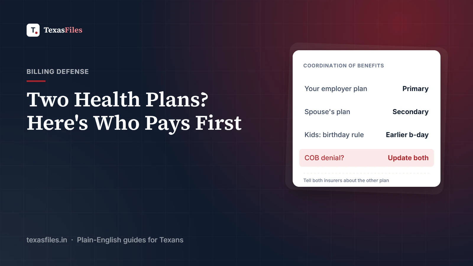 Card showing primary and secondary health plan order